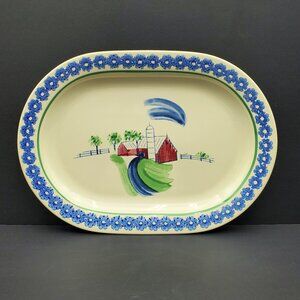 Pfaltzgraff Sunnydale Serving Platter Barn Farm Scene Oval Serving Plate